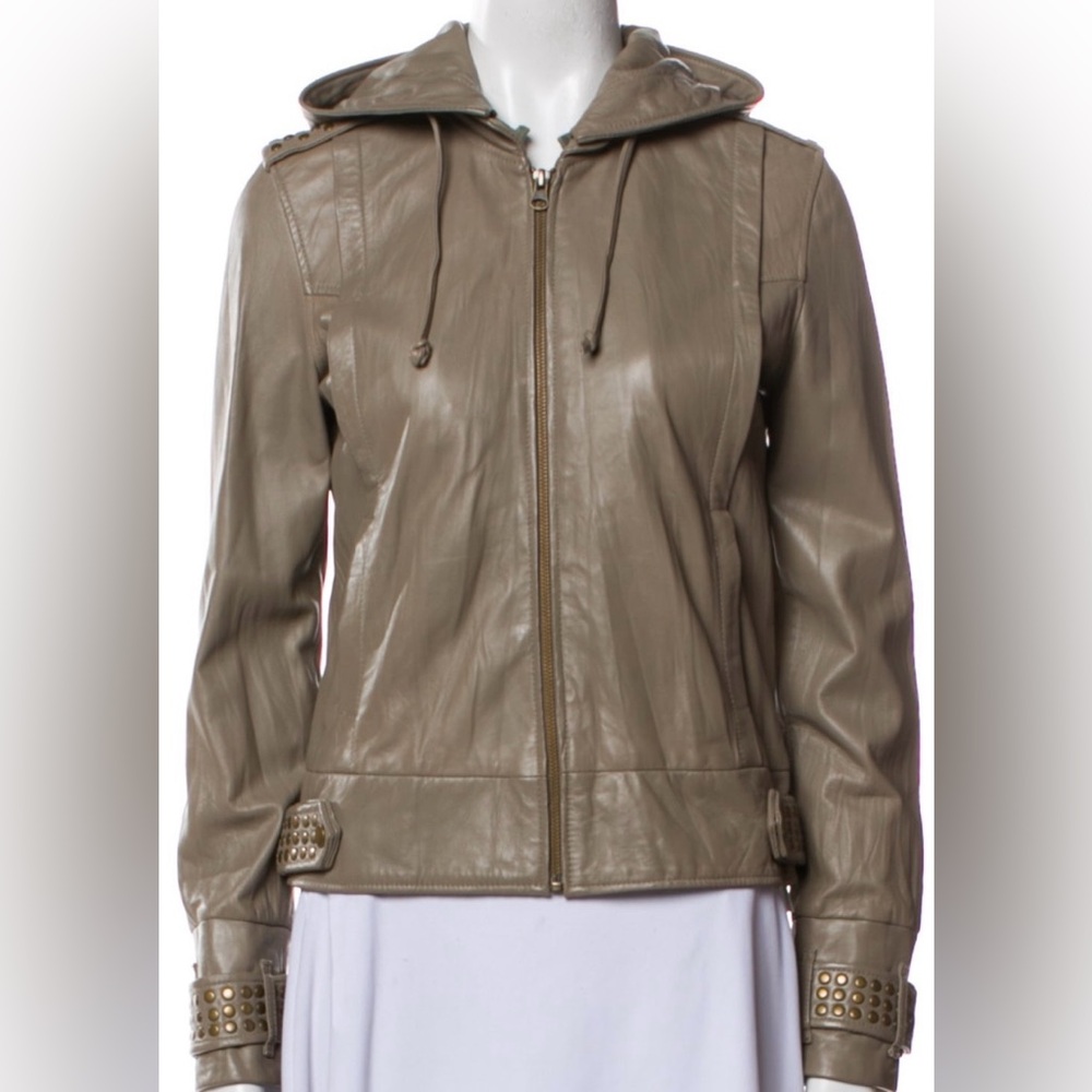 Mike & Chris (S) Neutral Tan Genuine 100% Lamb Leather Studded Jacket